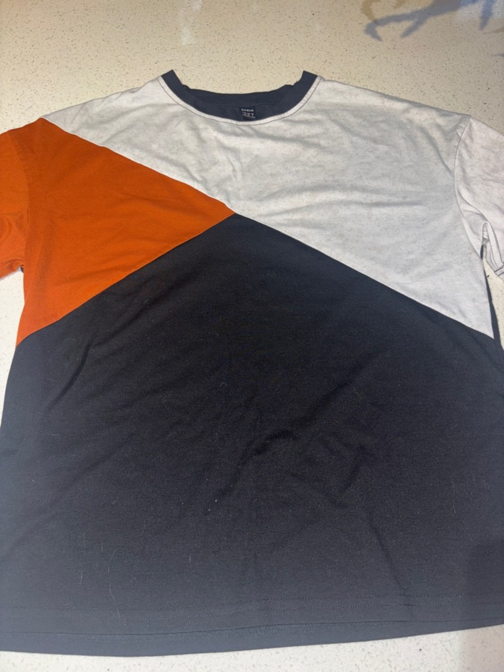SHEIN Men’s Tri-Block Crewneck T-Shirt - White, Black & Orange